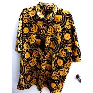 NEW Baroque Gold Crown Medusa Italian Designer Style Mens Shirt Size 3X